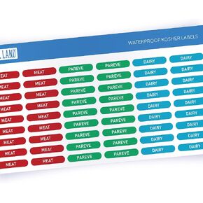 Kosher Sticker Labels – Meat Dairy and Pareve Stickers, Color Coded Stickers for Food Labeling & Storage, Dishwasher Safe Labels, Red Blue Green Stickers, Pack of 108 Labels (36 of Each)