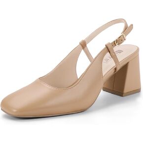 IDIFU IN3 Women's Pumps Closed Toe Chunky Heels Low Slingback Block Square Toe Short Thick Heels Wedding Bride Prom Office Bridal Work Dress Shoes for Women Comfortable Cute Professional Pumps Shoes