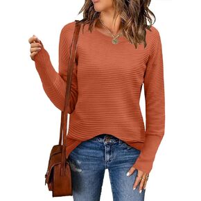 Zeagoo Women's 2024 Fall Sweaters Casual Long Sleeve Crew Neck Ribbed Knit Side Slit Pullover Sweater