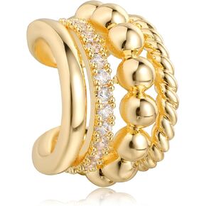 Ear Cuff Earrings for Women Non Piercing Clip On Chunky Earrings Cartilage Wrap Ear Cuffs 14k Gold Plated Cubic Zirconia Hypoallergenic Jewelry Gifts, Single