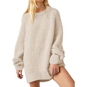 Saodimallsu Womens Oversized Sweater 2024 Fall Trendy Fuzzy Crew Neck Long Sleeve Casual Tunic Sweaters