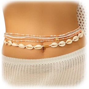 5Pcs Multi-layer Beaded Waist Chain Sets,Bikini Sexy Shell Pendant Belly Body Chain Stretch Beads Waist Jewelry Summer Beach Beads Body Accessory Jewelry for Women