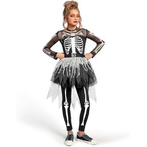Spooktacular Creations Halloween Girls Skeleton Costume, Ghostly Skeleton Tutu Dress for Girls Halloween Dress Up