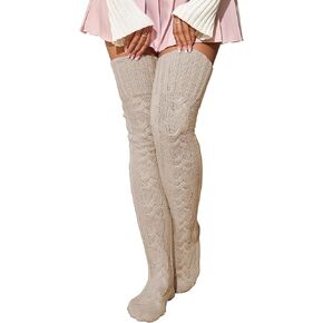 Leoparts Women's Thigh High Socks Cable Knit Over the Knee Leg Warmers Extra Long Winter Warm Stocking Socks