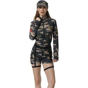 TOONRAIN Womens Goin' Commando Army Costume Camo Military Camouflage Jumpsuit Outfits 3PSC Halloween Cosplay