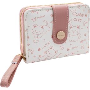 Credit Card Wallet, PU Leather Credit Card Holder Cute card holder wallet with Handle and Cat Pattern, Multiple Card Slots Women's Wallets for Card, Cash, Change (blue)