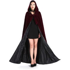 Newdeve Medieval Velvet Cloak Full Length With Hood Cosplay Costume Cape For Adults