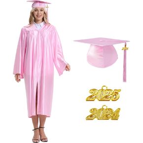 Unisex Shiny Graduation Gown Cap with Tassel 2024 2025 Year Charm for High School and College Graduates