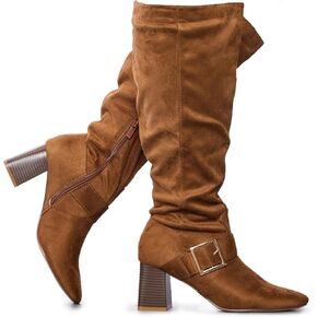 حذاء RF ROOM OF FASHION نسائي عريض الساق بمقدمة مربعة وكعب عالي حتى الركبة in Kuwait