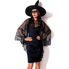 Spider Web Poncho and Lace Mask Halloween Scary Costumes for Women for Masquerade Party Carnival