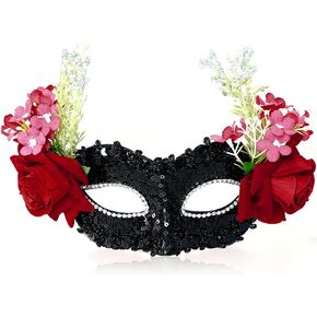 Sucrain Black Flower Masks, Rose Mask Masquerade Mask Ball Party Mardi Gras for Women Cosplay Party Face Accessory