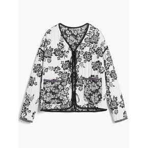 Women's Floral Print Quilted Lightweight Jacket Retro V Neck Tie Fall Winter Double Sided Vintage Street Outerwear