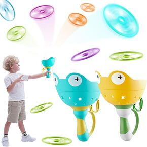 Outdoor Toys, Flying Disc Launcher Toy, 2 Disc Launchers with 16 Discs, Outside Toys for Kids Ages 4-8, Fun Family Outdoor Game,Summer Gifts for Age 3 4 5 6 7 8 Year Old Boys Girls