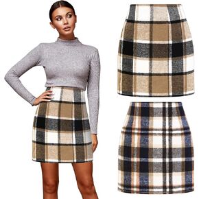 Coume 2 Pack Womens Wool Plaid Mini Skirts Fall Winter High Waisted Pencil Bodycon Skirt 2024 Trendy