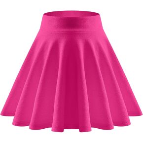 Girls Skirt School Uniform Skirts for Girls Casual Mini Flare Plain Pleated Stretch Waist Skater Skirt Rose-Red-Size12-13Y