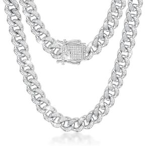 8MM Moissanite Cuban Link Chain Men Women Lab Created Diamond Chains Hip Hop Iced Out Chain Necklace 18k White Gold Plated Sterling Silver Full Bling Miami Choker Luxury Jewelry Gift Rappers with GRA Certificate 18in/20in/22in/24in
