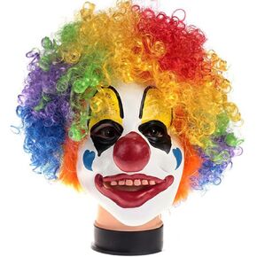 Latex Mask with Colorful Hair Wig Red Nose for Clown Cosplay Halloween Costume Dress Up Adult Teens Creepy Costumes Party Props