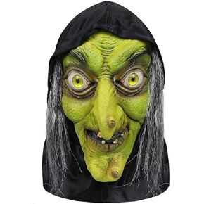 Mltao Witch Mask with Headcloth and Wig, Latex Woman Mask Halloween Old Witch Costume Dress up Scary Witch Costumes Party Props