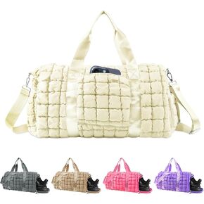 Quilted Travel Duffle Bag Gym Bag for Women,Large Puffer Duffle Weekender Bag with Compartment,Workout Overnight Carry on Organizer Bag Duffle Bag for Airplane Travel(Black)
