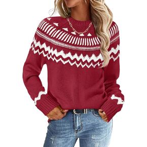 MEROKEETY Women's 2024 Fall Winter Striped Pullover Sweater Trendy Crew Neck Long Sleeve Vintage Color Block Knit Tops