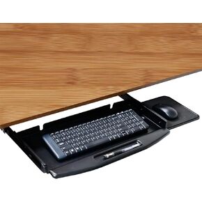 Steel Sliding Keyboard Tray Under Desk 28"Lx10"W with 360 Rotating Mouse Platform - Keyboard Holder, Drawer, and Shelf - Under Desk Mounted Office Desk with Keyboard Tray