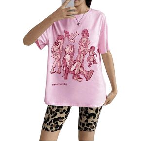 Floerns Girl's Graphic Print Crew Neck T Shirts Short Sleeve Streetwear Tee Tops