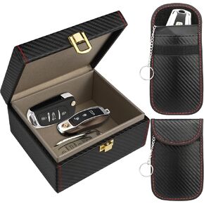 Faraday Box, [Newest Version] RFID Box for Car Keys, Faraday Cage,Key Fob Protector, Carbon Fiber Signal Blocker for Keyless Fob, Large Car Key Signal Blocking Box for Car Keys Phones