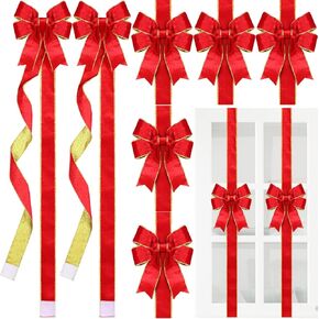 XunYee 8 Pcs Glitter Large Christmas Cabinet Ribbons Bows Thick Velvet Bows Festive Xmas Bow Edge Burlap Door Bows Decoration for Christmas Tree Fireplace Door Kitchen Gift Wrapping (Pink)