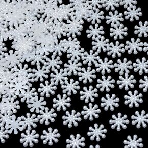 Honbay 200PCS Winter Snowflake Flatback Resin Charms Christmas Snowflakes Slime Charms White Snow Flake Resin Embellishments Table Confetti Imitation Pearl Resin Cabochons Crafts Jewelry Accessories