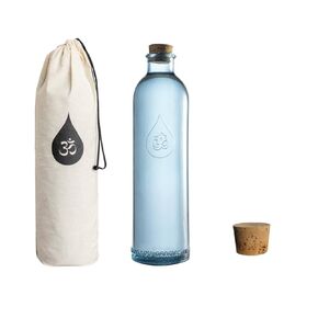 Sacred Essence Om Water Gratitude Recycled Lead-Free Glass Tabletop Bottle, 1.2 Litre with Natural Cork Stopper