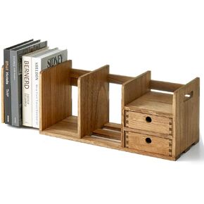 KIRIGEN Wood Adjustable Desk Orangizer Storage Expanable Desktop Bookshelf Fully Assembled Bookcase Adjustable Book Rack with Drawer for Office SSSJ-L-DBR