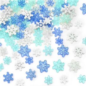 JUNEBRUSHS 120Pcs Mini Snowflake Ornaments Plastic Glitter Snowflakes Tiny Snow Flakes Embellishment Christmas Snowflake for Craft Home Table Decor Xmas Winter Party Favors