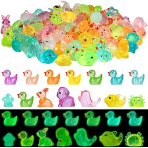 126PCS Mini Resin Ducks Animals Luminous Tiny Plastic Ducks Minature Duck Glow in The Dark for Hiding Micro Garden Landscape Aquarium Ornament for Party Crafts Decor