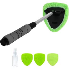 XINDELL 26-Inch Windshield Cleaner Tool - Portable Car Interior Cleaning Kit with Extendable Handle, 4 Microfiber Towel Pads, Auto Glass Wiper for Windshield, Trucks, SUVs, RVs, and Home Windows