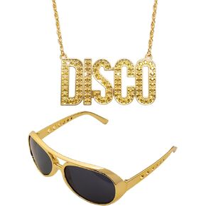 Fumwase 2pcs 50s 60s 70s Disco Costume Accessories for Men Disco Glasses and Necklace Set for Rock Star Punk Hippies Cosplay Disco Outfit for Halloween Dress Up Party