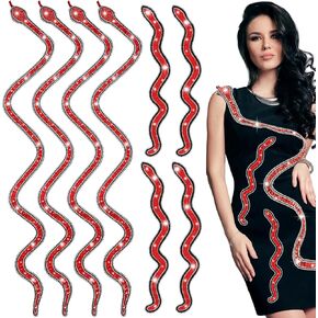 Riceshoot 8 Pcs 38'' and 18'' Large Snake Shaped Rhinestones Trim Ribbon Red Snake Shaped Patches Rhinestones and Sequin Applique Trim Ribbon for Halloween Clothing Bags DIY Accessories, 2 Sizes
