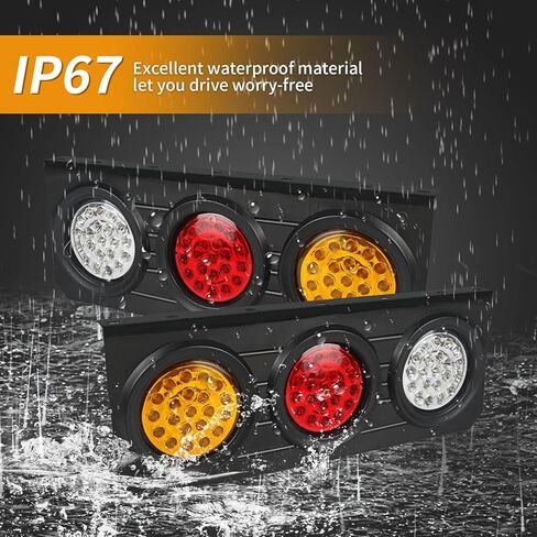 2 قطعة مجموعة مصابيح خلفية LED للمقطورة، 12 فولت - 24 فولت 4 بوصة مصابيح خلفية LED مستديرة للمقطورة لمصابيح تشغيل إشارة الانعطاف in Kuwait