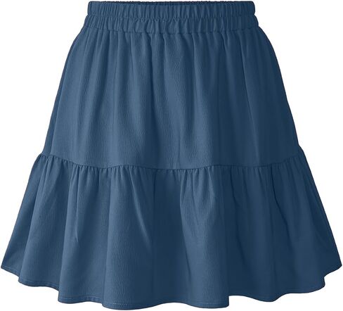 Womens Elastic High Waist Tiered Mini Skirt with Shorts Underneath Cute Boho Pleated Ruffle Skirt with Pockets in Kuwait