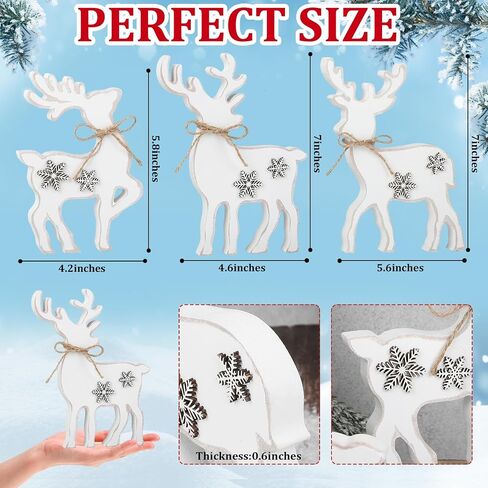 3Pcs Cute Christmas Tiered Tray Decor Indoor, Wooden Farmhouse Reindeer Christmas Tabletop Decorations Xmas Centerpiece, Rustic Reindeer Sign Standing Elk Decor for Christmas Home Shelf (White) in Saudi Arabia