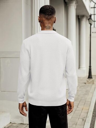 Hardaddy Men's Knit Polo Shirts Long Sleeve Knitted Button Up Pullover Sweater Polo Textured Casual Collared Tops in Saudi Arabia