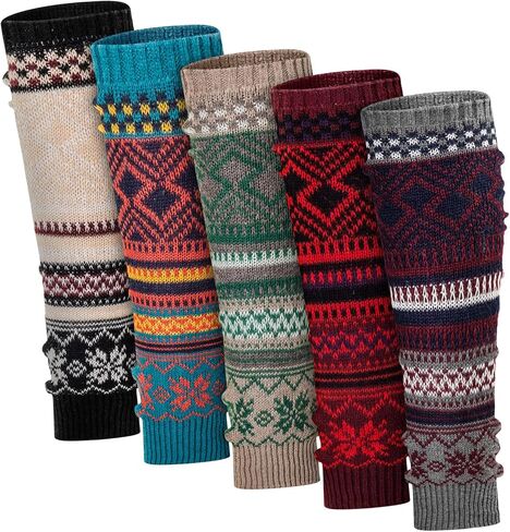 5 Pairs Vintage Boho Long Leg Warmers for Women Girls Knitted Warm Leg Warmers Boot Cuffs Socks in Kuwait