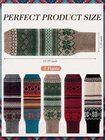5 Pairs Vintage Boho Long Leg Warmers for Women Girls Knitted Warm Leg Warmers Boot Cuffs Socks in Kuwait