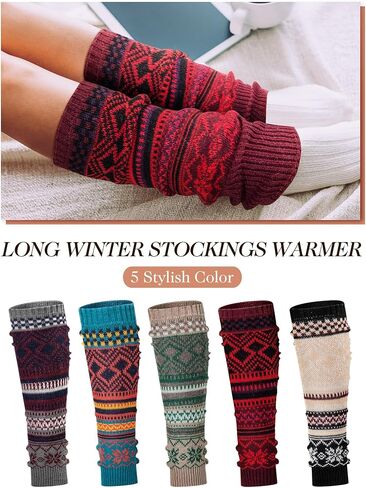 5 Pairs Vintage Boho Long Leg Warmers for Women Girls Knitted Warm Leg Warmers Boot Cuffs Socks in Kuwait