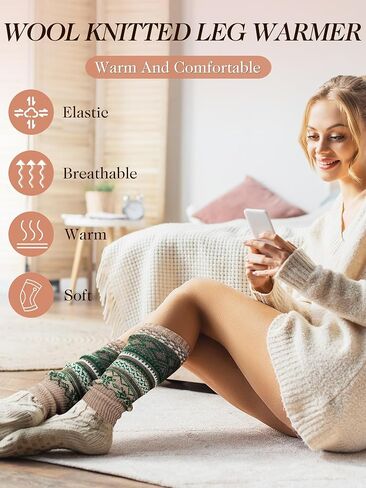 5 Pairs Vintage Boho Long Leg Warmers for Women Girls Knitted Warm Leg Warmers Boot Cuffs Socks in Kuwait