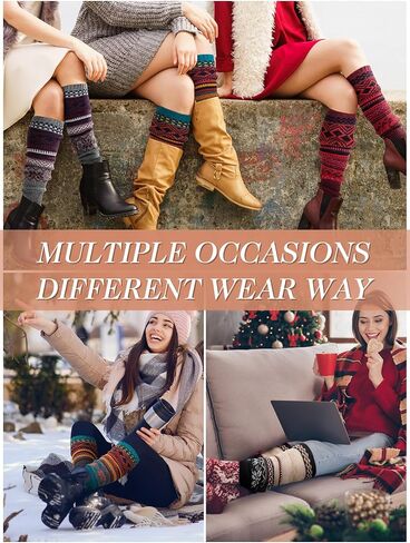 5 Pairs Vintage Boho Long Leg Warmers for Women Girls Knitted Warm Leg Warmers Boot Cuffs Socks in Kuwait