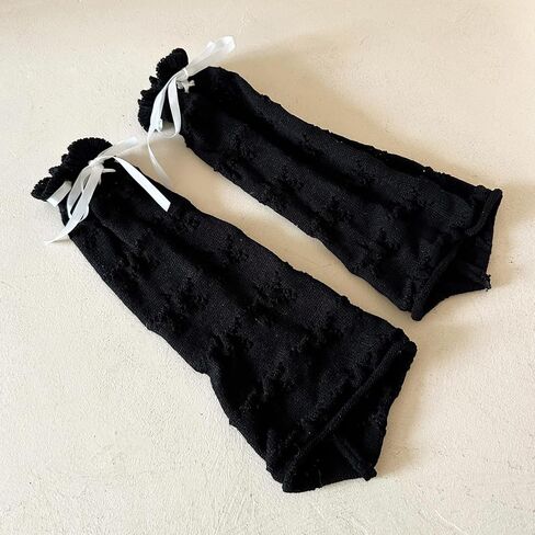 WODECASA Knit Leg Warmers Y2K Hollow Out Knee High Flared Socks Drawstring Ruffled Cuffs Leg Cover for Women Girls in Saudi Arabia