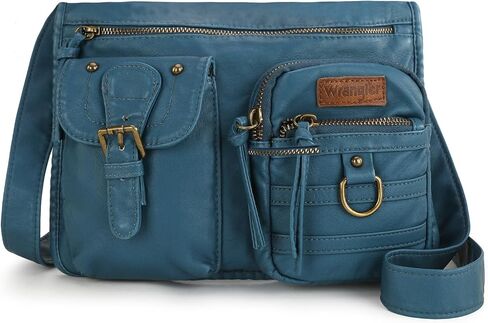 Wrangler Crossbody Bag for Women Soft Washed Leather Multi Pocket Shoulder Purses in Saudi Arabia