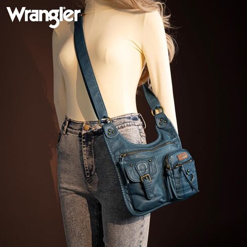Wrangler Crossbody Bag for Women Soft Washed Leather Multi Pocket Shoulder Purses in Saudi Arabia