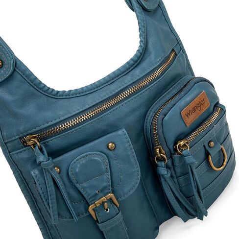 Wrangler Crossbody Bag for Women Soft Washed Leather Multi Pocket Shoulder Purses in Saudi Arabia