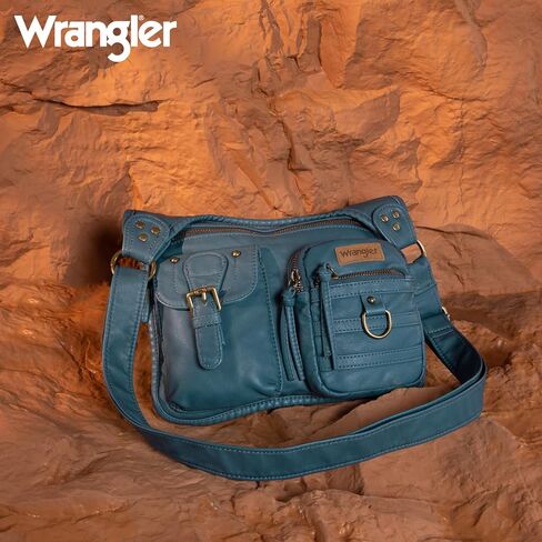 Wrangler Crossbody Bag for Women Soft Washed Leather Multi Pocket Shoulder Purses in Saudi Arabia